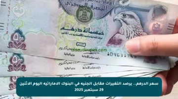 سعر الدرهم.. يرصد التغيرات مقابل الجنيه في البنوك الإماراتية اليوم الاثنين 29 سبتمبر 2025